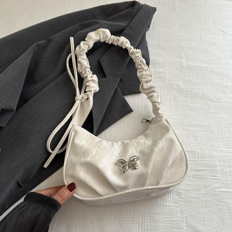 

Chic Women s Handheld Shoulder Bag 2024 Trendy Simple Pleated Crossbody Purse білий