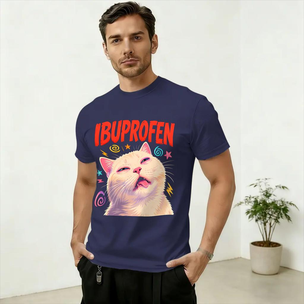 Funny Ibuprofen Cat Meme T Shirts Unisex Cotton Funny T-Shirts O Neck  Tee Shirt Short Sleeve Clothes Plus Size