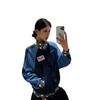 Womens Retro Star Patch Stand Collar Zip-Up Hoodie Short Cropped Sweatshirt Fall