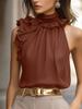 Top da Donna alla Moda con Fascino, Scollo a Petalo, Sulla Spalla, Vestibilità Aderente, Senza Maniche, Colore Unito