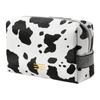 Portable Makeup Bag Cow Print Waterproof PU Toiletry Bag Fashionable Zipper Makeup Pouch for Travel