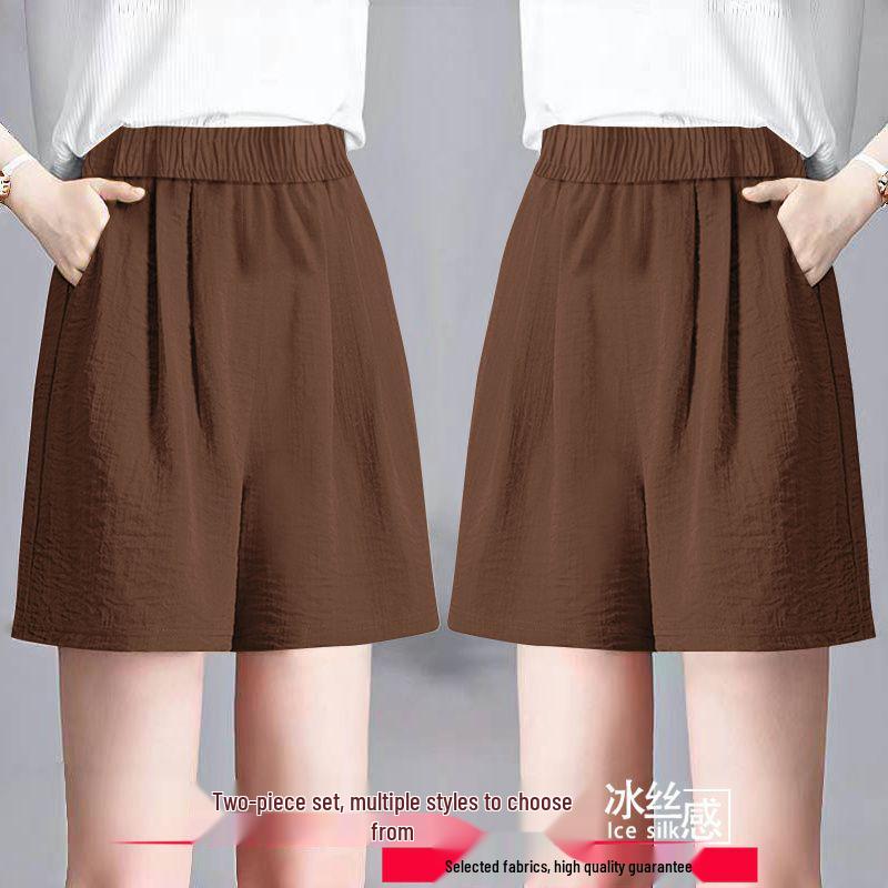 Ice Silk Women's Plus Size Summer Capris: Loose Straight, High Waist, Casual Wide Leg Shorts