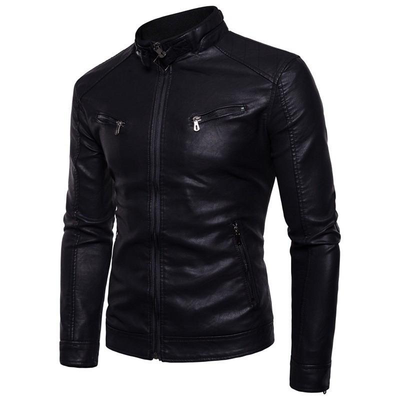 Veste en cuir de moto à col montant pour homme Cross2024: Mode Européenne & Américaine, Cuir Lavé
