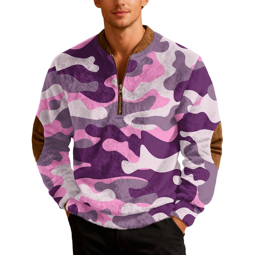 Men's Casual Camouflage Printed Semi-zipper Retro Long-sleeved Sports Sweatshirt