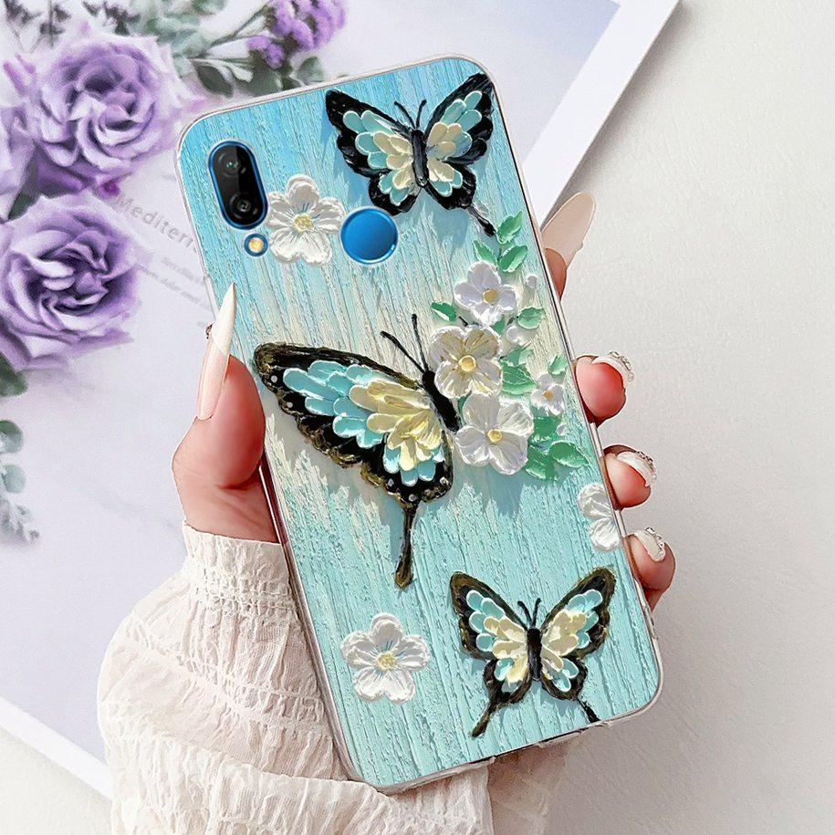 Für Huawei P20 Lite Hülle Beliebte Blume Schmetterling Weiche Klare Silikon Handy Rückseite für Huawei P20Lite Nova 3e ANE-LX1 Bumper