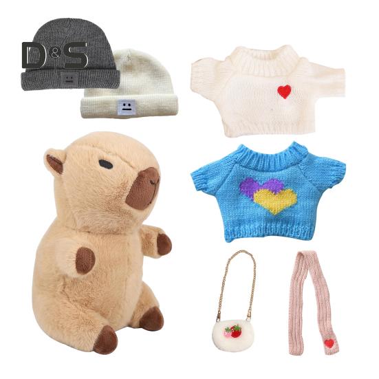 1 Set Plush Capybara Toy with Clothes Accessories Kids DIY Dress-Up Capybara Plushie Toddlers Boys Girls Stuffed Animal Doll Toy Decoration