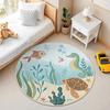 Vibrant Underwater World Rug Round Ocean Carpet with Turtle Seahorse & Fishes Colorful Marine Life Mat for Kids Room Beach Decor