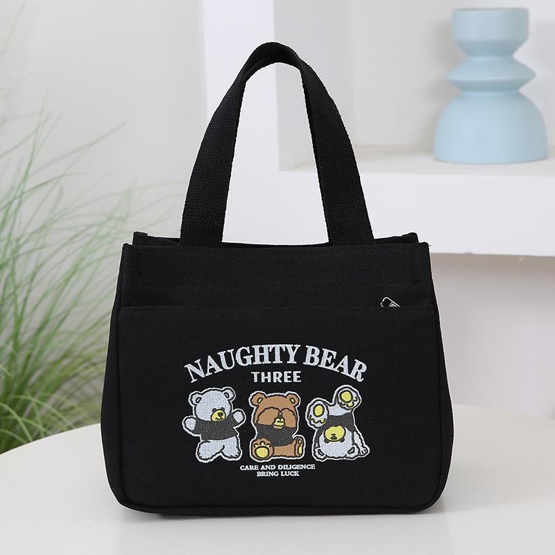 Cartoon cute canvas bag, women's bag, Bao Ma going out simple hand bag, bento office worker handbag