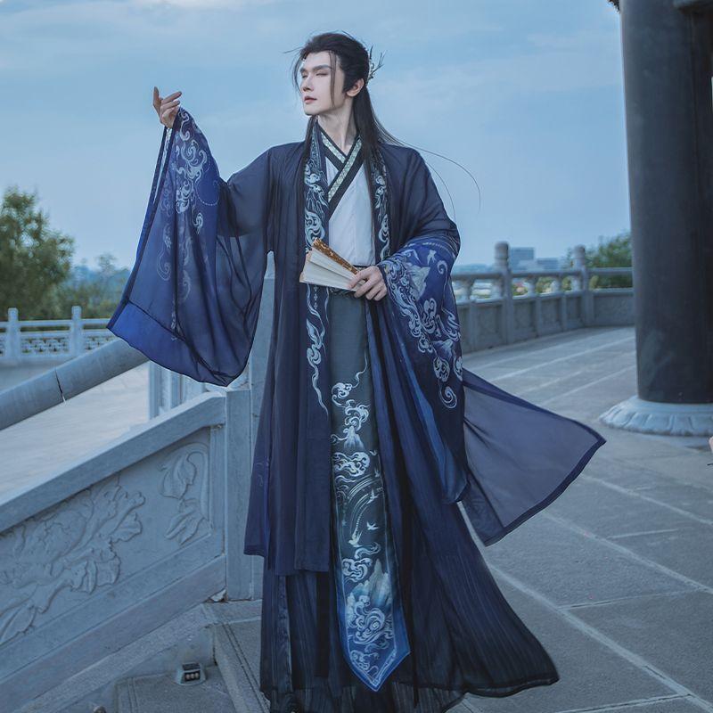 Čínská dynastie Wei a Jin Hanfu Dvoubarevná jednodílná sukně s přechodem do pasu pro muže a ženy