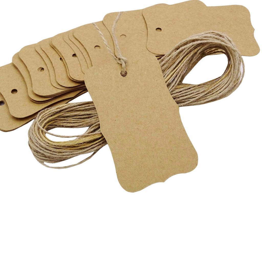 100 Pcs Bonbonniere Wedding Favor Hang Tags Gift Cardstock Rectangular Shape Tag with Free Natural Jute Twine