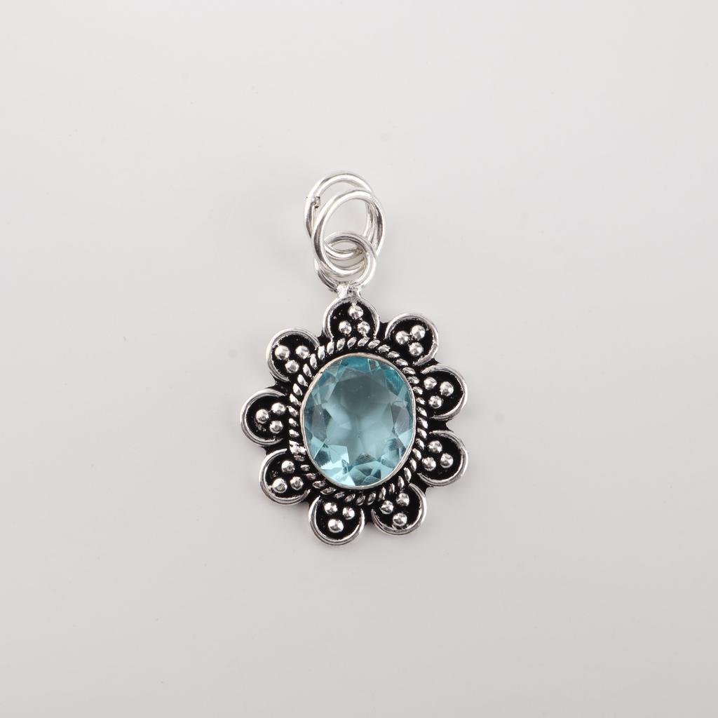 Sky Blue Topaz Gemstone 925Sterling Silver Jewelry Designer Pendant 1.37" For Mother's Day Gift CP-40-7