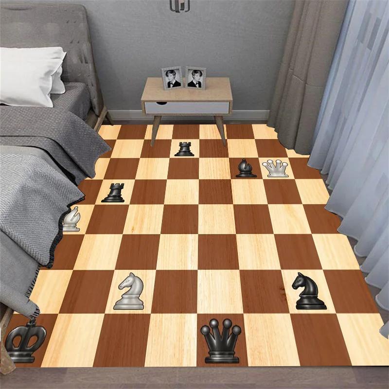Chess Pattern Carpet Mat Rug King Queen Rook Bishop Knight Pawn Theme Game Living Room Area Rug Protection