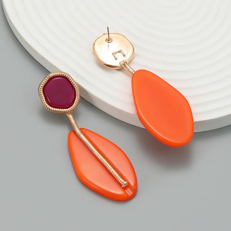 Geometric Resin Earrings Women Bohemian Style Statement Jewelry Alloy With Electroplating White Orange Color