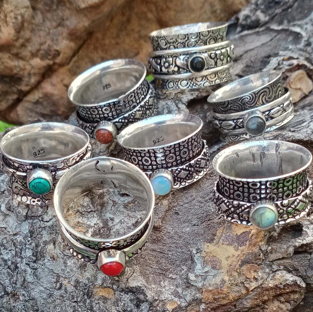 10Pcs Black Onyx & Mix Gemstone 925 Sterling Silver Plated Wholesale Lot Rings JOR-R136