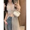 Summer Vintage Long Shirts Women Gentle Printed  Thin Leisure Sweet Halter Puff Sleeve Aesthetic Breathable