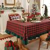 Christmas Tablecloth Woven Cotton Plaid Table Cover With Ruffled Trim Dining Decor