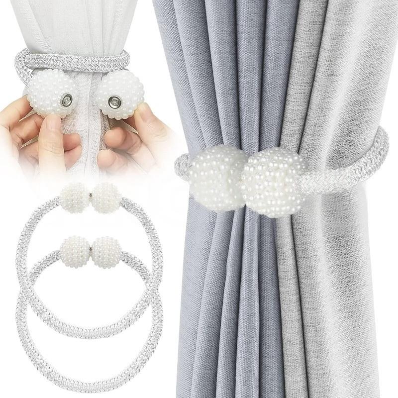 

2/4pcs Pearl Magnetic Curtain Tiebacks Curtain Tiebacks Buckles Holdbacks Holders Hooks Clip for Home Bedroom Office Decorative