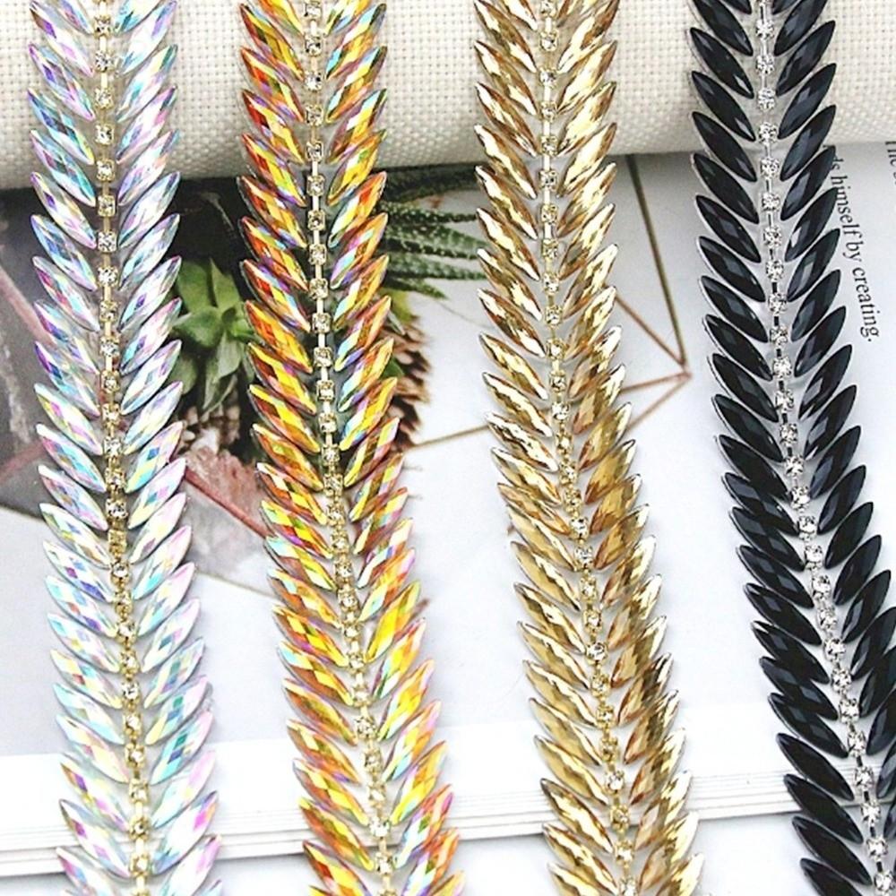 1Yard Rhinestone Ribbon Hot Fix Rhinestone Trim DIY Repair Decoration Trim Beaded Lace Trim Glue On Crystal Rhinestone Trim