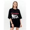 Oversized T Shirt Black Freedom Always Lucky Cats Print Casual Streetwear Fashion Top Women Summer Outfit Unisex Loose Fit Graphic Tee