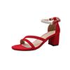 2025 Summer Pearl Low-heeled French Sandals Summer with Skirts High-end Small Heel Women's Shoes