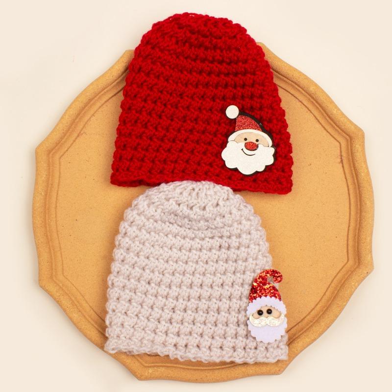 2Pcs baby Christmas decorative wool hat set, children's soft elastic knitted hat combination, baby hat