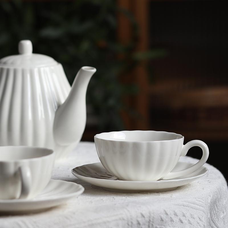 Pure White Coffee Cup English Afternoon Tea Mug Household Minimalist Ceramic Teapot White Cup Plate European Teacup Drinkware