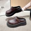 One Pedal Muffin Platform Loafers Women's 2025 Spring New Fashion Temperament Slippers British Style Small Leather Shoes Tide