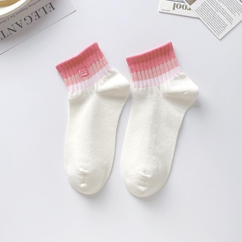 Women's Summer Thin Combed Cotton Short Socks and Women's Embroidered Boneless Sports Boat Socks