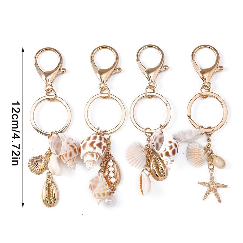 Seashell Keychain, Beach Keychain, Seashell Bag Charm, Cute Starfish Seashells Conch Keyring, For Teens Adults Beach Key Ring