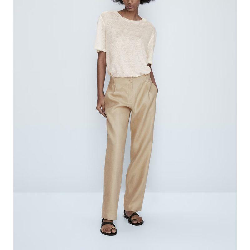 MD Spring New Arrival round Neck Loose Top Plaid Linen Lightweight Basic Style Pure Color Short Sleeve T-shirt 6838773