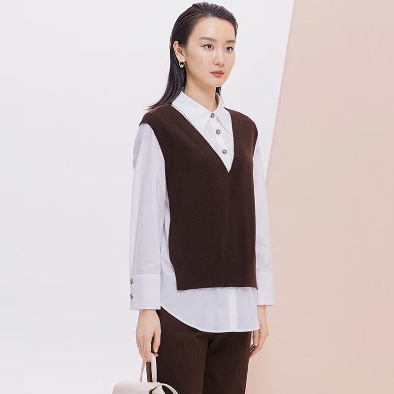 JESSIE Women's Faux Two-Piece Polo Collar Knit Sweater