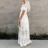 Women's Plus Size Summer New Lace Short-sleeved V Neck Chiffon Dress