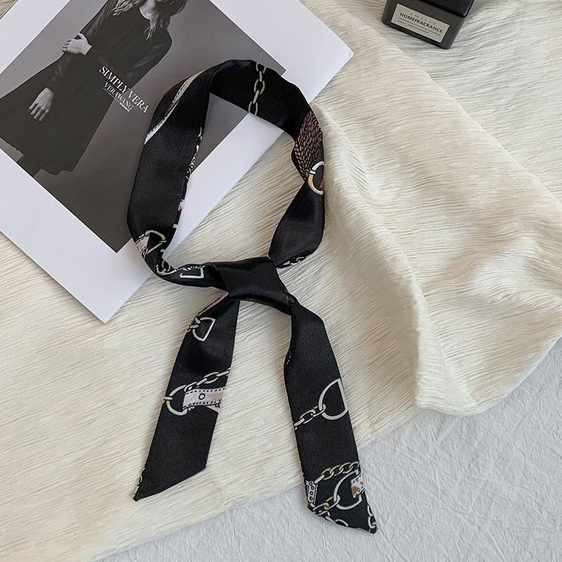 Long silk scarf, new thin and narrow decorative scarf, multi-purpose headscarf, headband, hair tie, bag streamer, gift box strap.