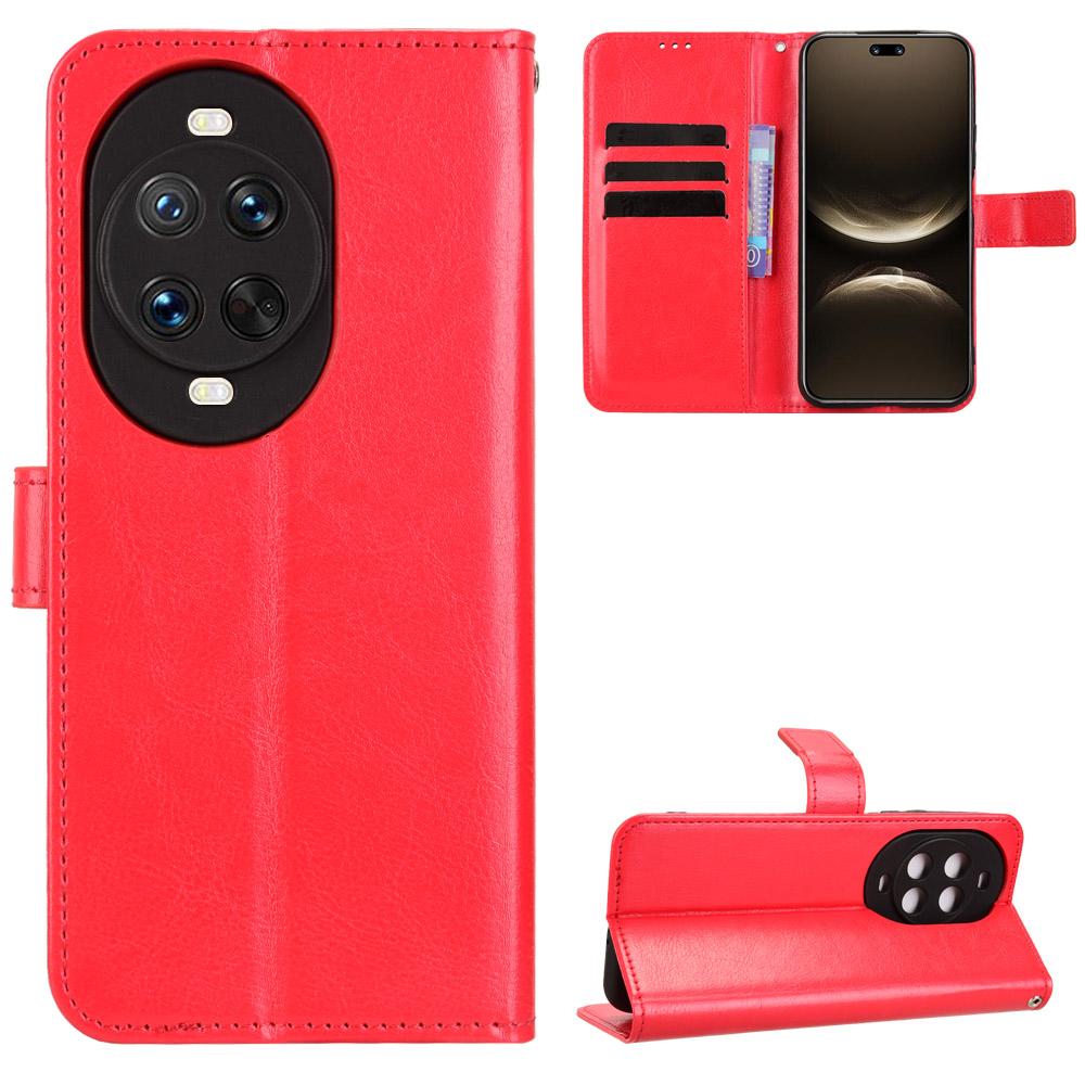 

For Huawei nova 14 5G PU Leather Case with Strap Crazy Horse Texture Phone Wallet Cover Red