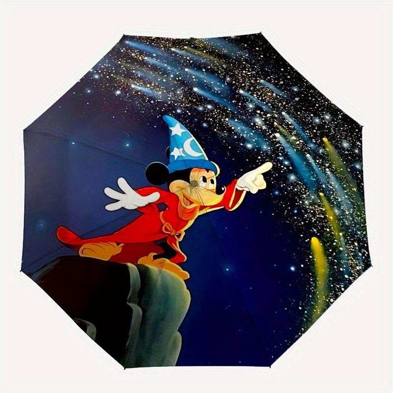 Disney FantasiaMickey Mouse Automatic Open/Close Umbrella - Cute Umbrella with Cute Design, Portable 3-Fold Compact Umbrella for Men & Women