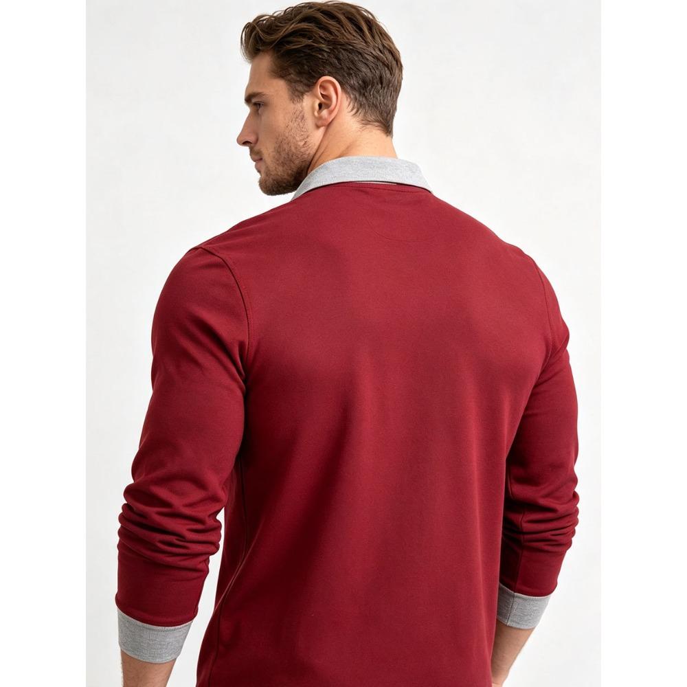 Men's Retro Color Block Long Sleeve Polo – Soft Touch Jersey Shirt with Contrast Cuffs & Vintage Logo – Smart Casual Business Wear