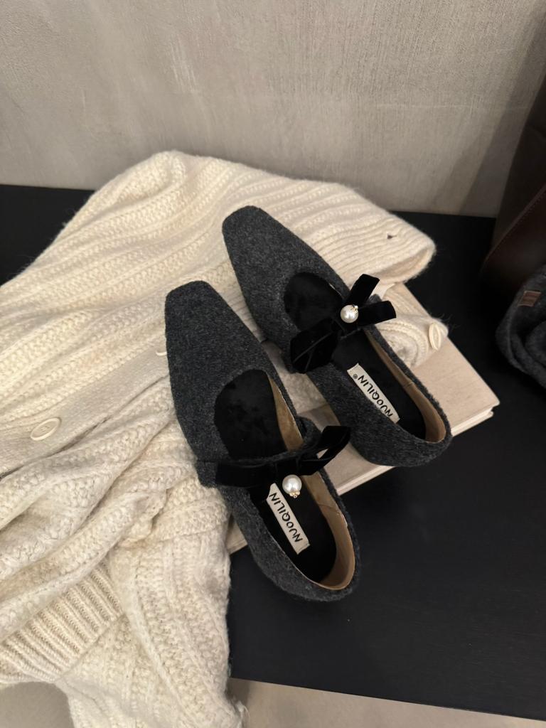 2025 winter new Korean version bow inner height increase versatile commuter square head inner velvet single shoes cotton shoes