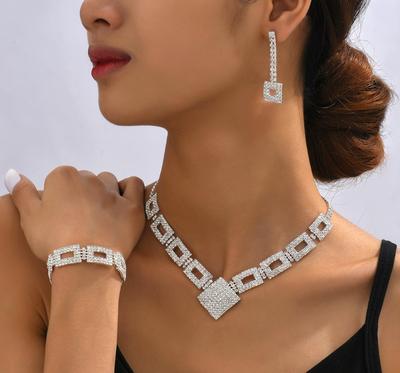Gorgeous Jewelry Set - Sparkling Popular Women Fashion Suit Earrings 3pcs Set And Necklace - Can Be Worn As A Bracelet To Showcase Evening Charm