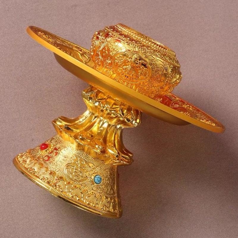 Tibetan Tantric Alloy Tall Tray Auspicious Tribute White Porcelain Buddhism Plate Home Gift Indoor Altars Desktop Decorative
