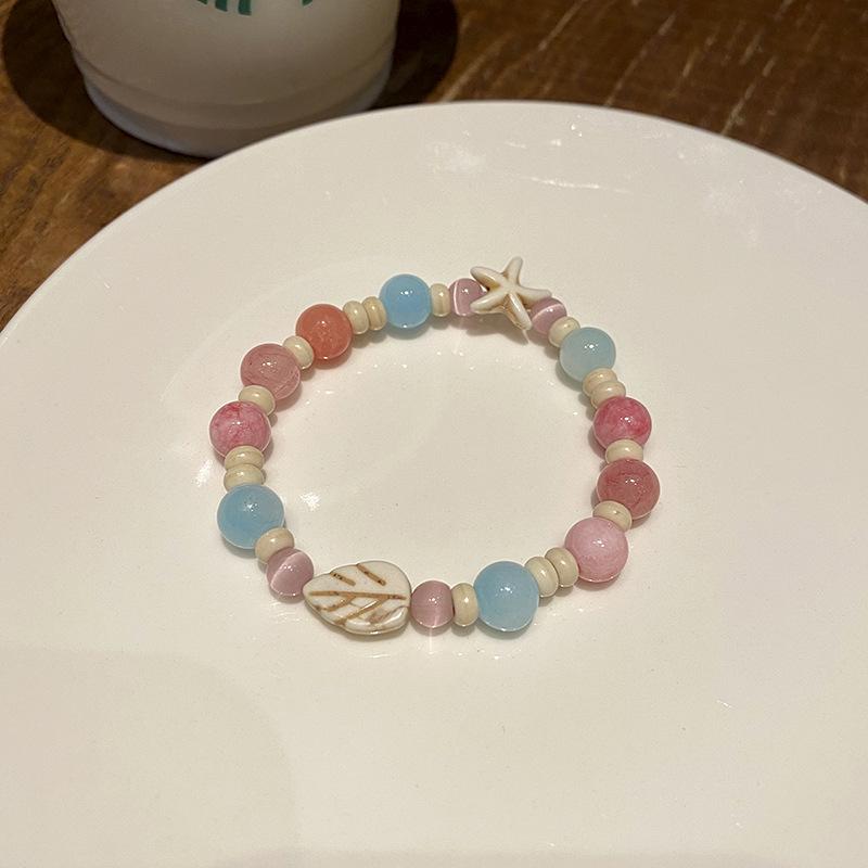 Macaron Color Cute Rabbit Bracelet for Women - Ceramic Beaded Bestie Bracelet, Fade-Resistant