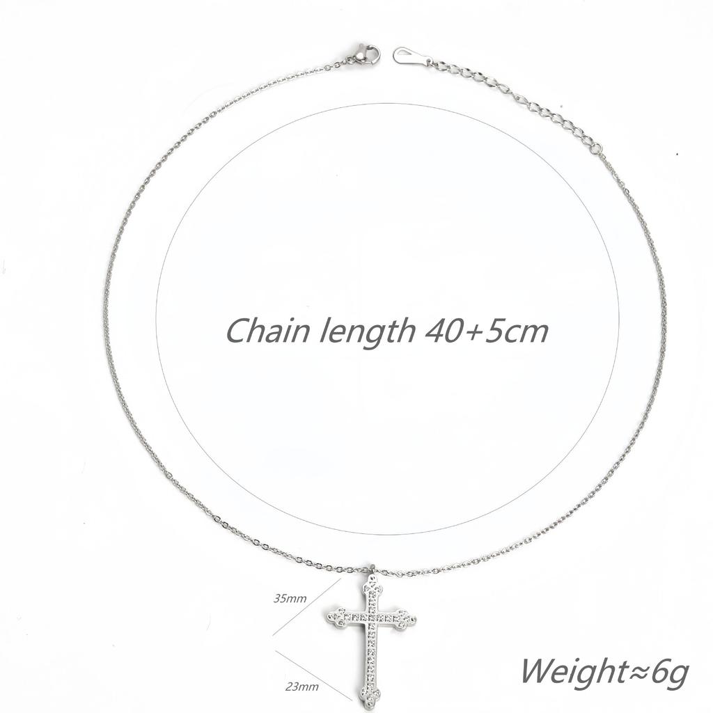 Sweet Cool Hip Hop Zircon Cross Necklace Titanium Steel Necklace Does Not Fade Hip Hop Gothic Men'S Necklace