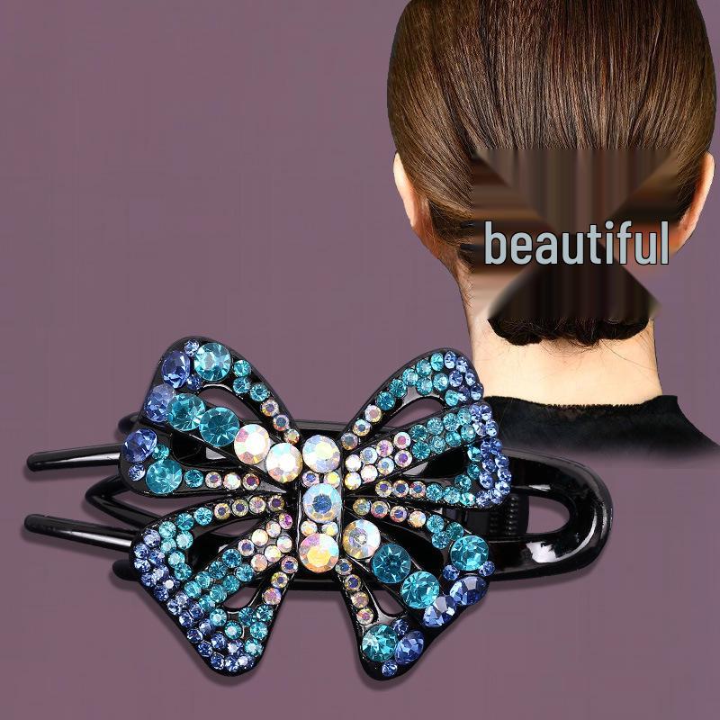 Korean Rhinestone Butterfly Hairpin – Elegant Retro Duckbill Clip for Women