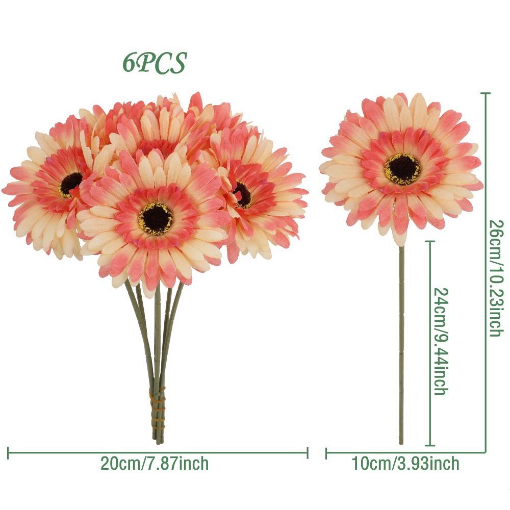6Pcs Artificial Silk Gerbera Flowers Bouquet Home Table Decor Fake Daisy DIY Photo Props Floral Arrangements Wedding Decoration