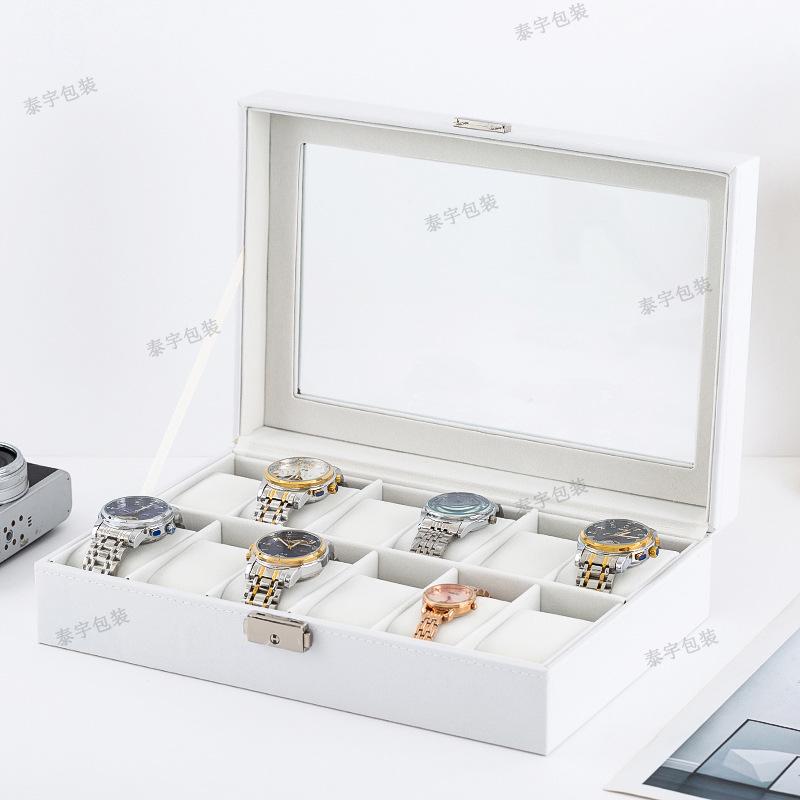 White Wooden 12-Slot Watch and Jewelry Display Case