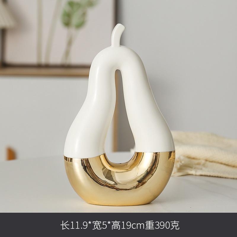 Ceramic Ornaments Golden plated Hollow Out Apple Pear Statue Desk Decoration Modern Crafts Fruits Sculpture Room Aesthetic Decor