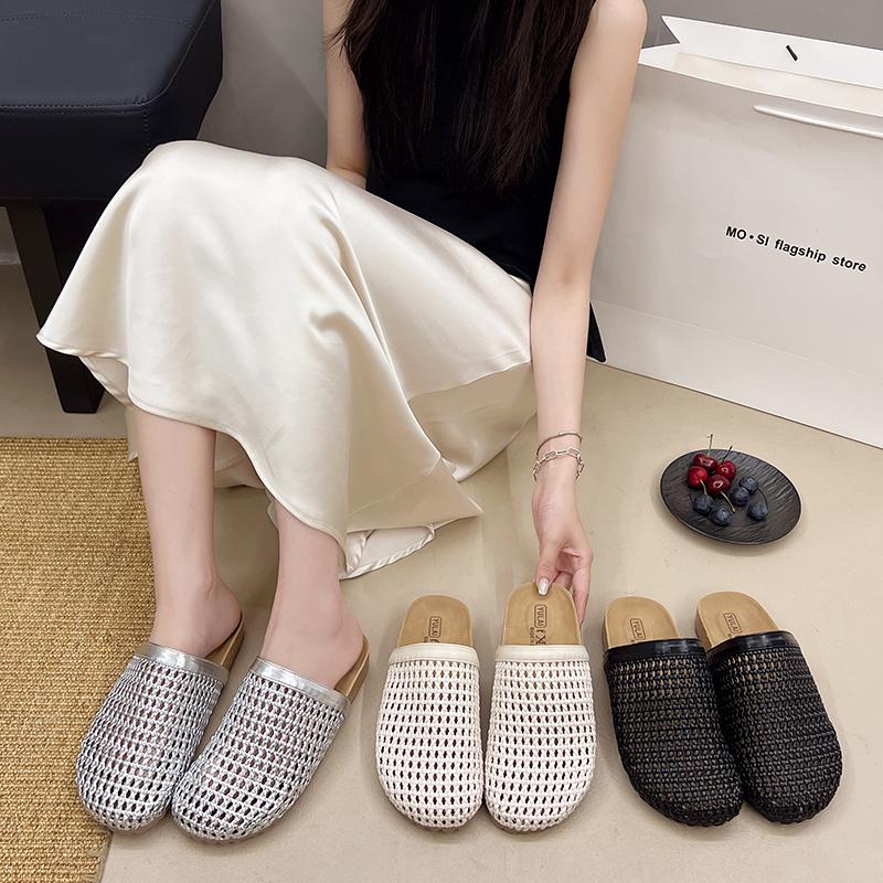Fashion Fashion Summer Women Mesh Slippers Breathable New Female Sweet Bowknot Ladies Slip-on Mules Shoes Women's Causal Flat Slippers