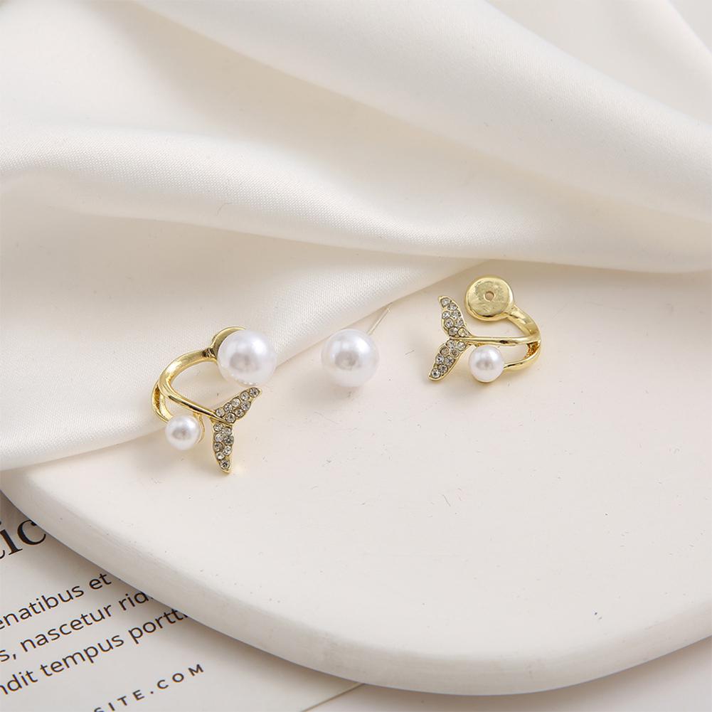 1 Pair Earrings Fashion Fishtail Shape Rhinestones Pearl Decoration Personality Chic Sweet Earrings