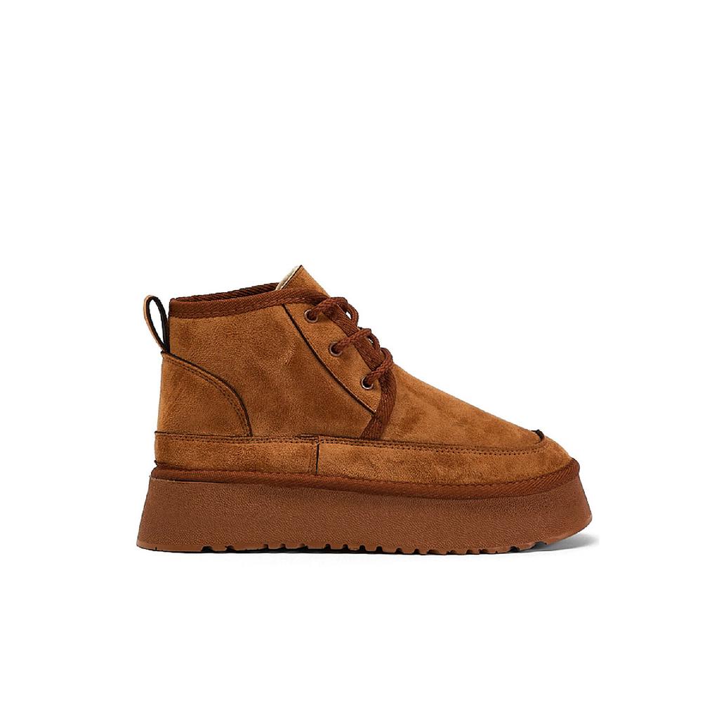 Bottes en daim beige à lacets pour femmes, coupe confortable, en peau de mouton retournée