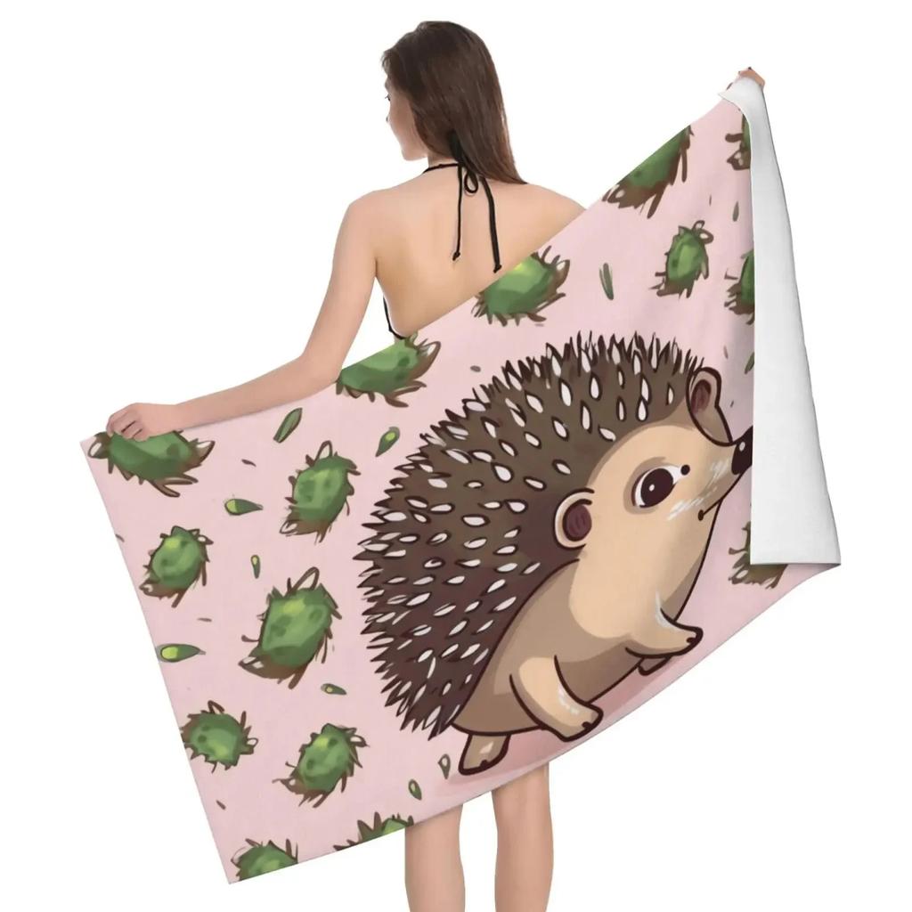 Cute Hedgehog Bath Towel Cartoon Beach Towel for Bathroom Hotel Gym Spa Sport Travel Camping Soft Absorbent Kitchen Dish Towel