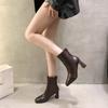 New Winter Elegant Square Toe Solid Color Fashionable High-heeled Women's Shoes Warm Non-slip Casual Thick Heel Women's Boots